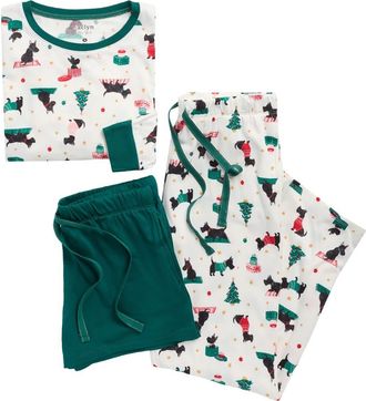 Jaclyn Holiday Long Sleeve Top, Shorts & Pants Pajamas in Festive Dogs at Nordstrom Rack, Size X-Large