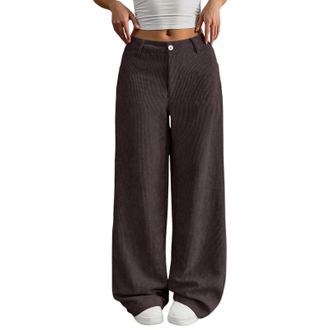 Generic Womens Corduroy Wide Leg Trousers with Elastic Waist Ladies High Waisted Baggy Pants with Pockets Autumn Casual Loose Fit for Daily Outdoor Streetwear