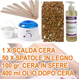 Trade Shop Trade Shop - Kit De Depilaci&oacute;n Brasile&ntilde;a Con Cera, Calentador De Cera, Esp&aacute;tula De Madera Y Bolas De Aceite