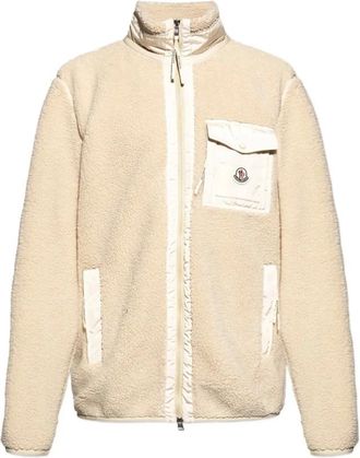 Moncler Light Jackets, male, Beige, XL, Teddy Zip-Up Sweatshirt with Pocket