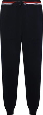 Thom Browne Blauwe Wol Elastische Taille Broek - Heren - Sweatpants - Blauw - 2XL - Wol - Broeken