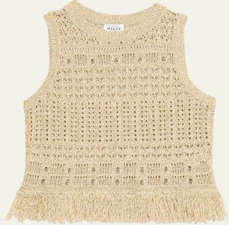 Milly Beaded Open-Knit Fringe Top