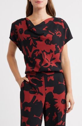 Anne Klein Floral Cowl Neck Top in Rust/anne Black at Nordstrom, Size Xx-Small