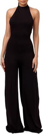 Naked Wardrobe Smooth Halter Wide Leg Jumpsuit in Black at Nordstrom, Size X-Small