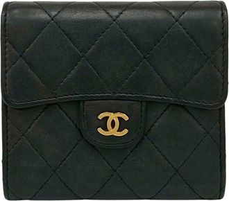 Chanel Black Leather Wallet (Tri-Fold) (Pre-Owned)