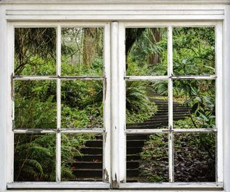 Queence Wandsticker »Treppe im Wald« Wandsticker, Wandbild, selbstklebend, Wald, Bäume, Treppe