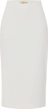 Elisabetta Franchi Rokken, Dames, Grijs, M, Polyester, Lichte Double Crepe Rok met Juweeldetails