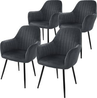 ML Design Ml-design - 4x Sillas De Comedor Color Gris Ergon&oacute;micas, Asiento Tapizado Aspecto De Terciopelo Patas De Metal Con Respaldo Y Reposabrazos Sill&oacute;n Mode