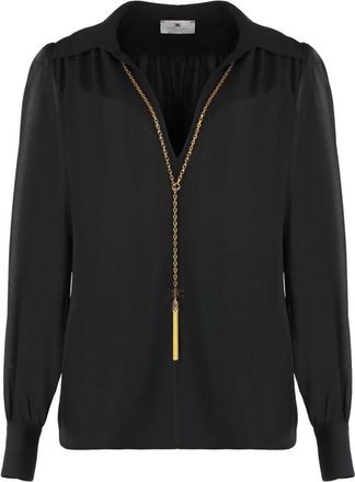 Elisabetta Franchi Shirt van georgette met ketting - Dames - Blouses - Zwart - S - Polyester - Overhemden