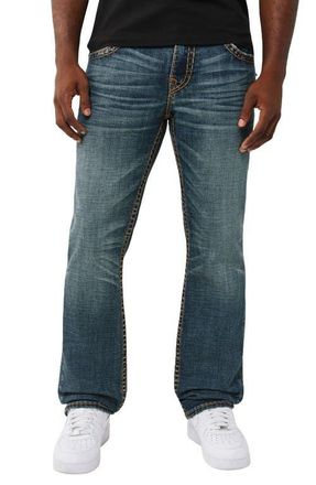 True Religion Ricky Super T Flap Straight Jeans in Sideline Raw Dark Wash at Nordstrom, Size 40