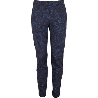 Lords of Harlech Jack Flat Front Stretch Sateen Pant in Madrid Paisley Navy at Nordstrom, Size 3230