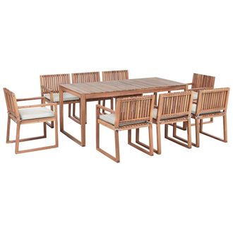 Beliani Conjunto De Jard&iacute;n 8 Plazas R&uacute;stico De Madera De Acacia Certificada Mesa Y Sillas Con Cojines Gris Pardo Marr&oacute;n Claro Sassari Ii