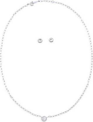 Nadri Shimmer Cubic Zirconia Solitaire Necklace & Stud Earrings Set in Rhodium at Nordstrom Rack