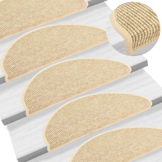 Berkfield Home Stair Mats Self-adhesive Sisal-Look 15 pcs 65x21x4 cm Beige | Size: Medium