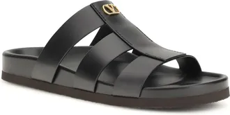 Valentino Garavani Mens Leather Slide Sandals Studshield Black Upper: Calf