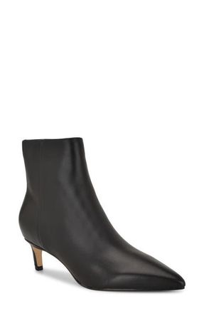Nine West Brite Pointed Toe Kitten Heel Bootie in Black Leather at Nordstrom, Size 6.5