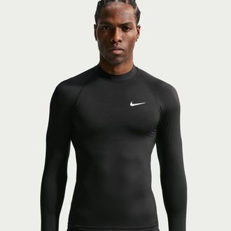 Nike Mens Swim Whitewater Essential Dri-FIT UV Long Sleeve Rashguard Top in Black | NESSG473-001