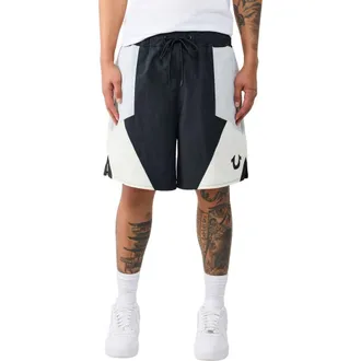 True Religion Contrast Panel Track Shorts in Jet Black at Nordstrom, Size Xxx-Large