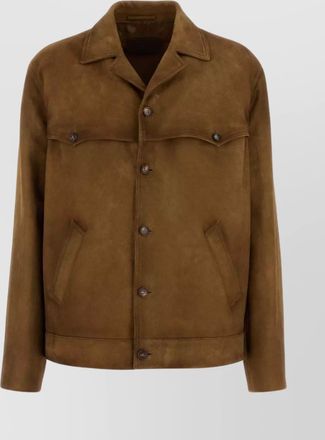 Prada suede jacket with point collar and flap pockets