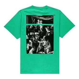 Off-white Mens Off-White Caravaggio Square Back Printing Short Sleeve Loose Version Green o Virgil Abloh Tee OMAA038S201850054488
