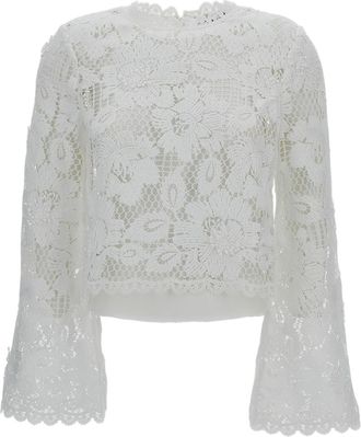 Self Portrait White Crochet Lace Top