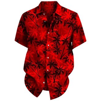 Generic Hawaiian Palm Tree Shirt for Men Loose Fit Summer Collared Neck Shirt Short Sleeve Shirts Tropical Beach Shirts Casual Button Down Tops Comfy Lightwei