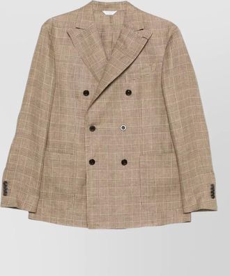 Boglioli linen double breasted checked peak lapel jacket