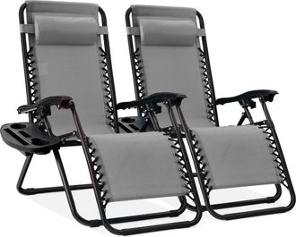 Best Choice Products Set of 2 Zero Gravity Lounge Chair Recliners for Patio, Pool w/ Cup Holder Tray