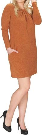 Papillon Pleated Neck Soft Sweater Dress In Rust