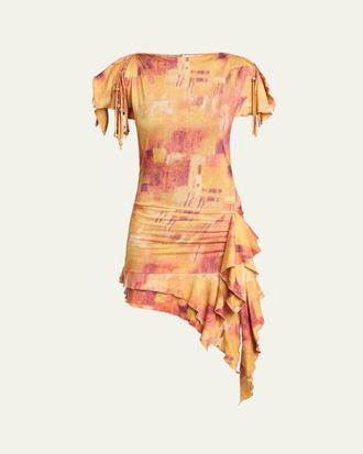 Isabel Marant Janick Asymmetric Ruffle Jersey Mini Dress