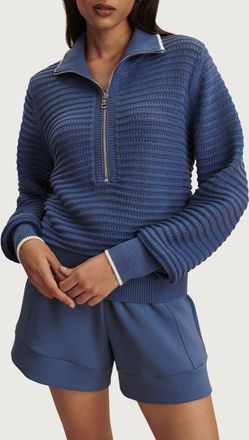Varley Morwenna Half Zip Knit Sweatshirt in Bijou Blue at Nordstrom, Size X-Large