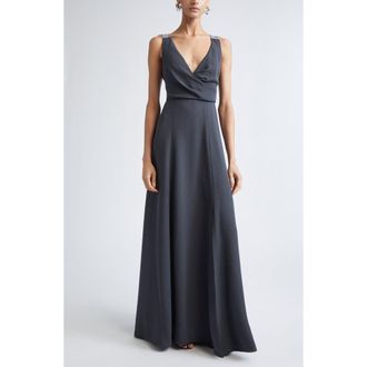 St. John Tess Heathered Crepe Gown in Dark Grey Melange at Nordstrom, Size 14