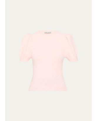Alice & Olivia Ciara Puff-Sleeve Metallic Fuzzy Knit Sweater