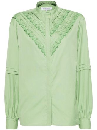 Maison Kitsun&eacute; craft embroidery blouse - women - Cotton - 36 - Green