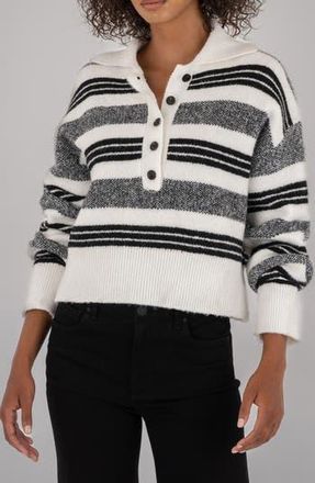 Kut from the Kloth Lilia Boxy Half Button Sweater in Ivory/Black at Nordstrom Rack, Size X-Large