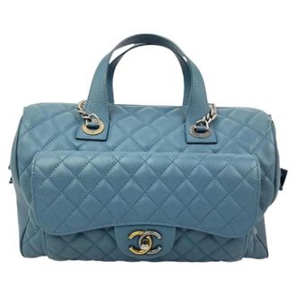 Chanel Pre-owned Quilted Caviar Large Bowling Bag - Dames - Pre-owned - Blauw - Maat: ONE Size Leer