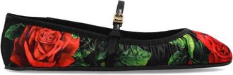 Dolce & Gabbana Schoenen, Dames, Zwart, 38 EU, Leer, Ballerinas met bloemenmotief