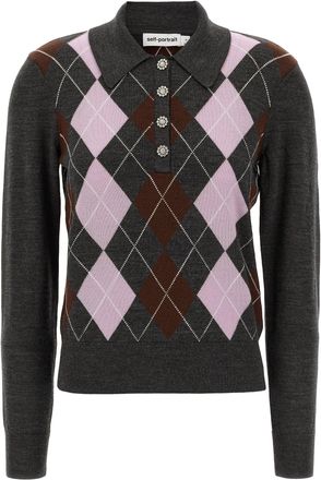 Self Portrait Grey Argyle Lightweight Maglioni Grigio-Donna