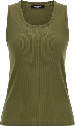 Balmain Green Logo Embroidery Tank Top