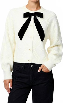 French Connection Kitty Bobble Contrast Cardigan In Porcelain/ Black