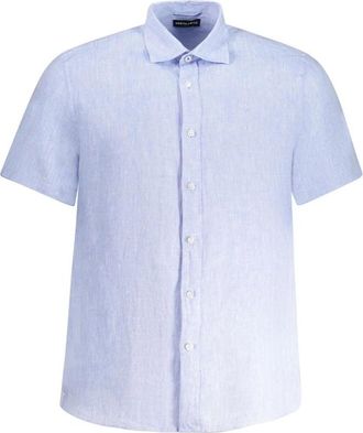 North Sails Overhemden, Heren, Blauw, L, Linnen, Blauw Linnen Kortemouwenshirt
