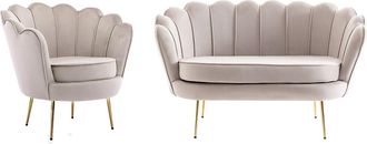 Pascal Morabito Sof&aacute; 2 plazas y sill&oacute;n concha de terciopelo topo DANDELION