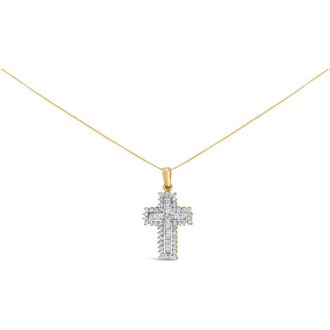 House of Brilliance 14K Yellow Gold 2.0 Cttw Multi-Row Diamond Cross Pendant Necklace at Nordstrom