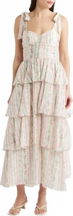 ZOE AND CLAIRE Floral Printed Tiered Dress In Pink Multi