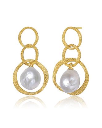 Genevive 14K Over Silver 11-10Mm Pearl Earrings
