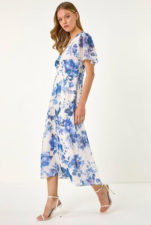 Roman Floral Print V-Neck Midi Dress