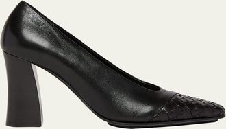 Bottega Veneta Mixed Leather Block-Heel Pumps