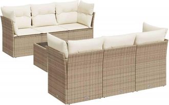 vidaXL Vidaxl - Set Sof&aacute;s De Jard&iacute;n 7 Piezas Y Cojines Rat&aacute;n Sint&eacute;tico Beige