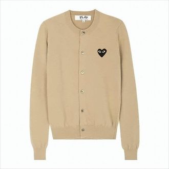 Comme Des Garçons Beige Wool Cardigan With Heart Patch