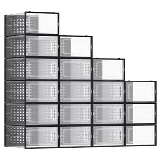 Songmics 18 cajas de zapatos de pl&aacute;stico de color transparente y negro